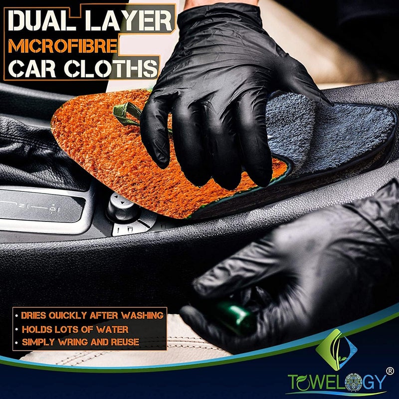 Towelogy Microfibre Car Cleaning Cloths - 800gsm High Density, Chemical Free, Pack of 2 (Orange/Grey) - Image 5