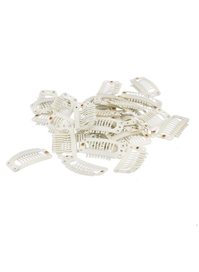 Estelle 100 Pcs U Shape Metallic Snap Clips ins for Hair Extension Hairpiece DIY Snap Comb Wig Clips with Rubber White 9 Teeth 6 Holes White Beige - Image 3