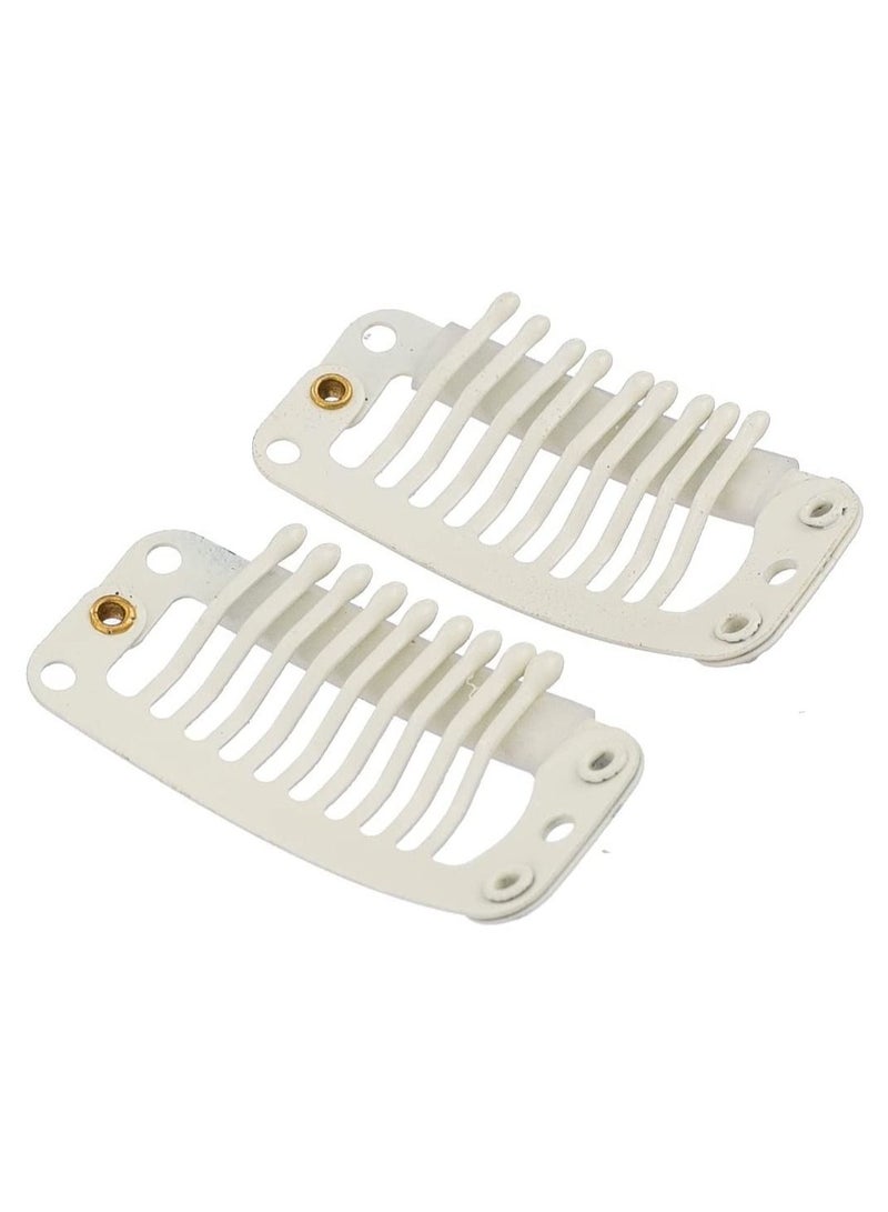 Estelle 100 Pcs U Shape Metallic Snap Clips ins for Hair Extension Hairpiece DIY Snap Comb Wig Clips with Rubber White 9 Teeth 6 Holes White Beige - Image 4