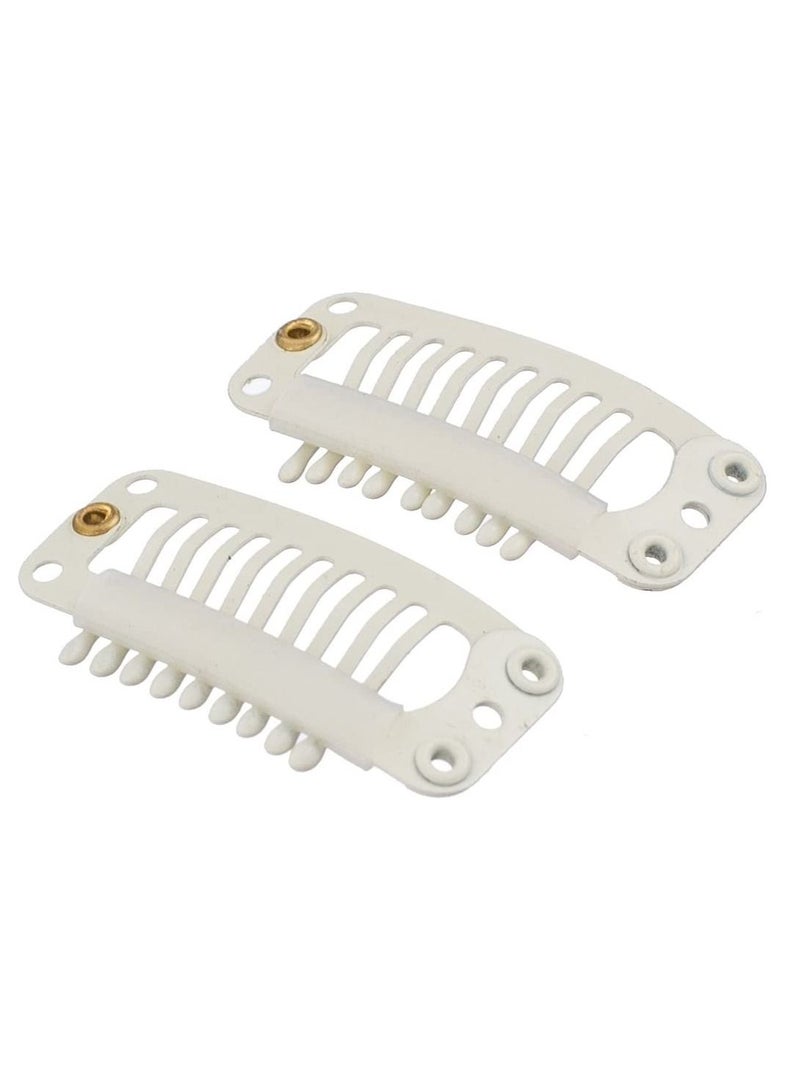 Estelle 100 Pcs U Shape Metallic Snap Clips ins for Hair Extension Hairpiece DIY Snap Comb Wig Clips with Rubber White 9 Teeth 6 Holes White Beige - Image 2