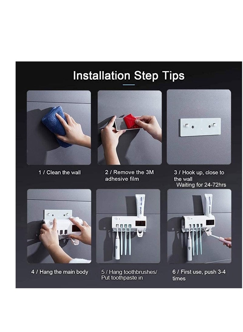 UV Toothbrush Sterilizer Multi-function Toothbrush Holder Wall Mounted UV Sterilizer with Dispenser for Bathroom - Image 5