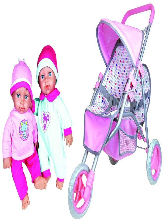 Lissi Twin Baby Dolls in Twin Jogger Stroller - Image 1