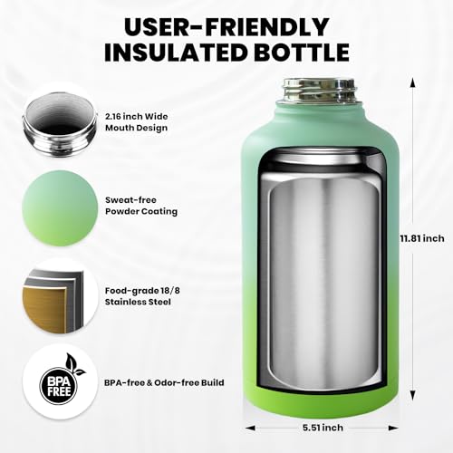 RAYMYLO One Gallon Water Bottle Insulated, Triple Walled Vacuum Stainless Steel (Cold for 48 Hrs), Leak Proof & Non-BPA, Large Water Flask Jug with Paracord Handle & Straw Spout Lids - Image 5