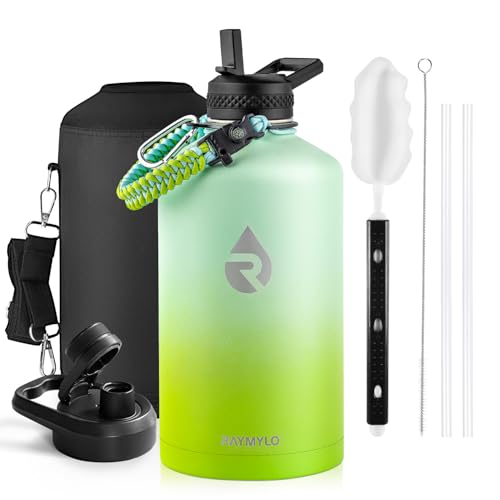 RAYMYLO One Gallon Water Bottle Insulated, Triple Walled Vacuum Stainless Steel (Cold for 48 Hrs), Leak Proof & Non-BPA, Large Water Flask Jug with Paracord Handle & Straw Spout Lids - Image 1