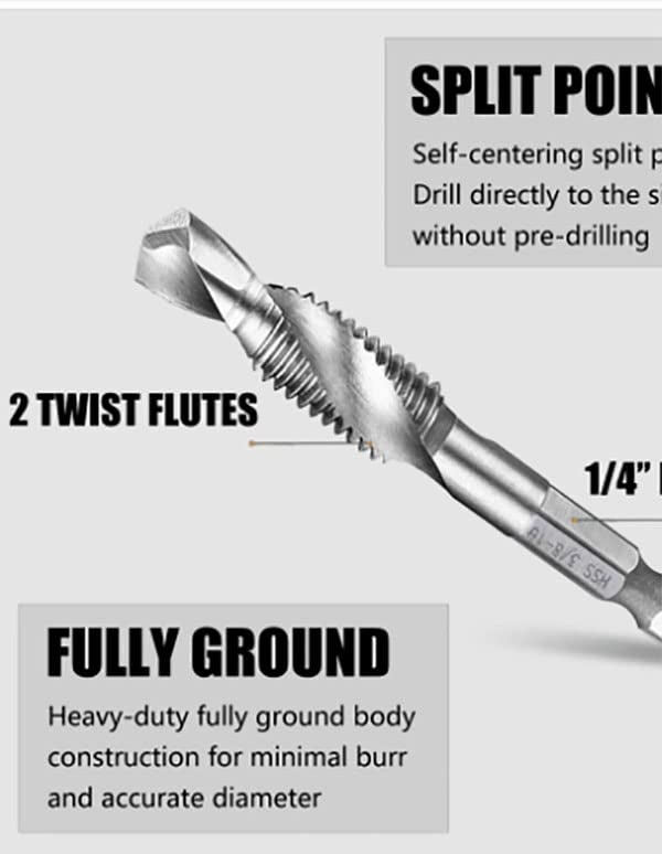 YADAV 2in1 Combination Drill And Tap Bit Set Fractional 18 to 38 Inch - Image 5