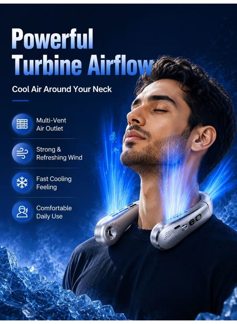 Portable Neck Fan Mini Fan Personal Cooling System, Neck Cooling Mounted 2000mAh USB With Display Wind Rechargeable For Hot Summer Outdoor - Image 2