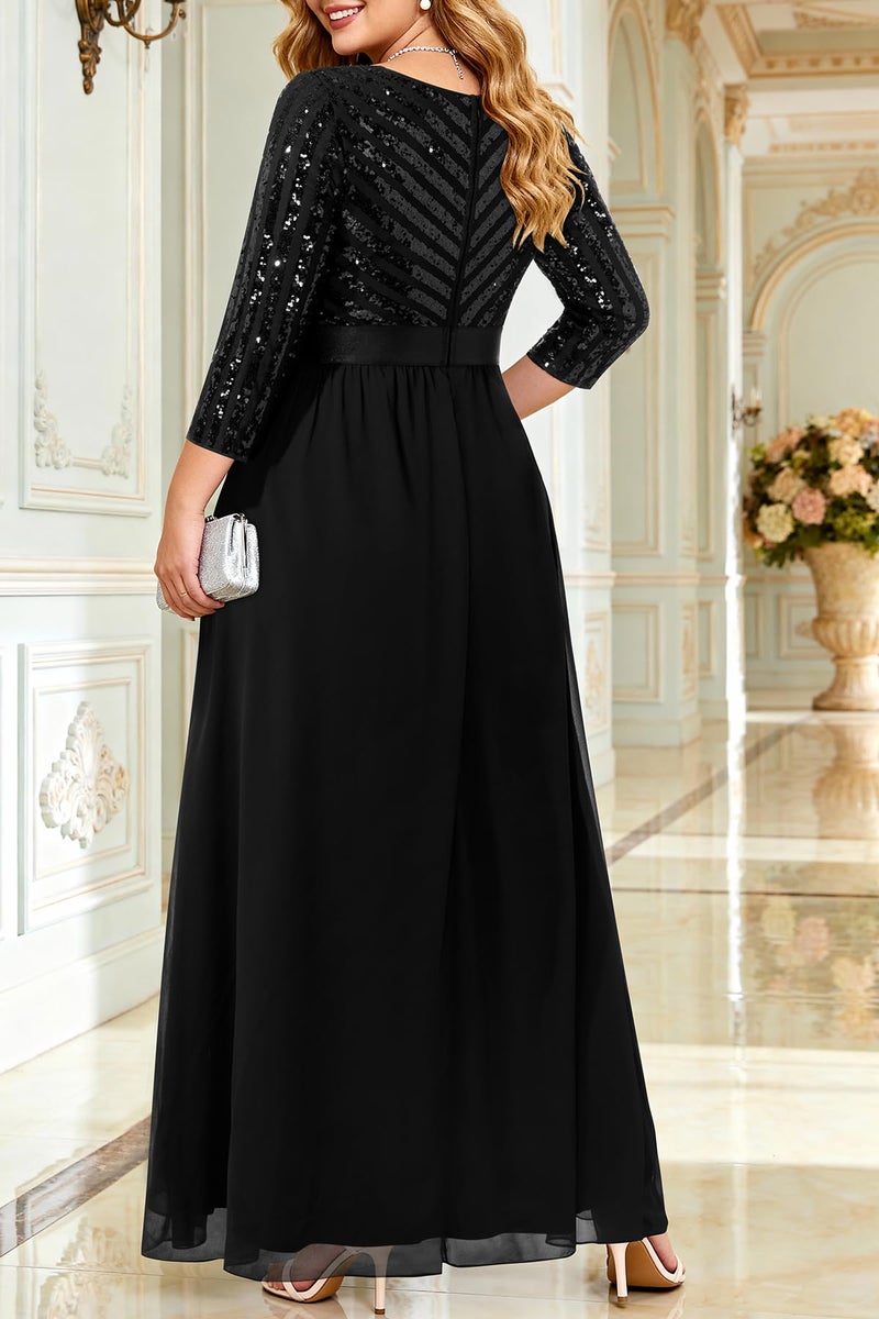 Talisea Black Formal Dresses for Women Plus Size Long Gowns Evening Ball Elegant Gala Mother of Bride Sequin Prom Dress - Image 5