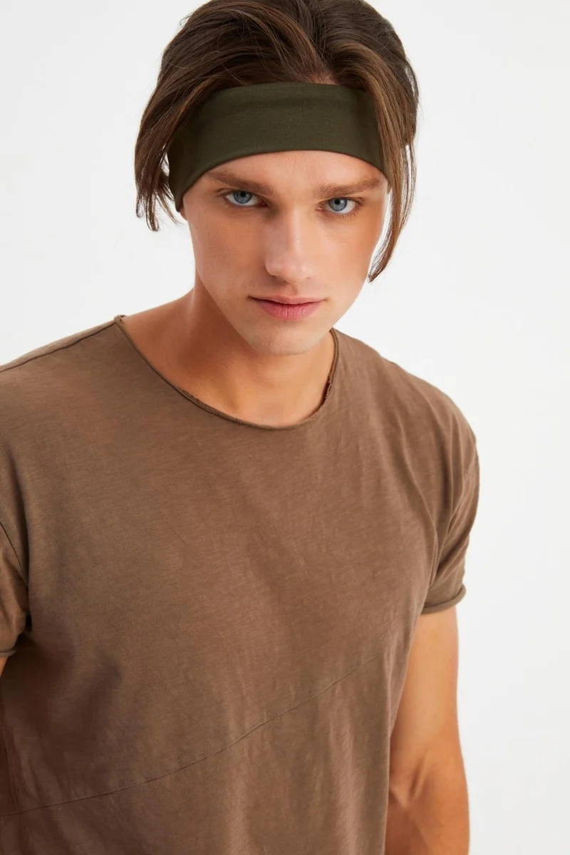 Butikgiz Khaki Men's Cotton Combed Comb, Non-Slip, Sweatproof, Ultra Light, Sports Headband Bandana