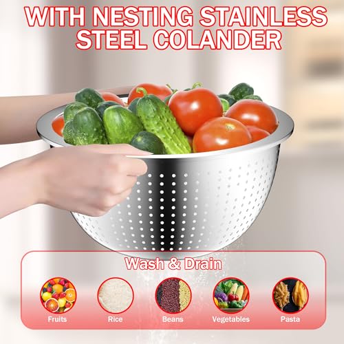 DUTZUN Mixing Bowls with Strainer, Mixing Bowl with Lids Set, Stainless Steel Mixing Bowls, Kitchen Gadgets 2025 Salad Bowls with Strainer for Mixing & Preping & Baking, Multicolor - Image 5