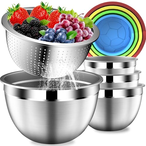 DUTZUN Mixing Bowls with Strainer, Mixing Bowl with Lids Set, Stainless Steel Mixing Bowls, Kitchen Gadgets 2025 Salad Bowls with Strainer for Mixing & Preping & Baking, Multicolor - Image 1