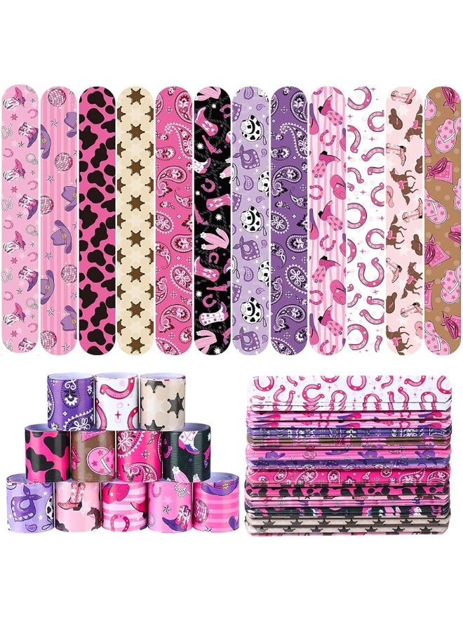 Junkin 48 Pcs Horse Party Favors Kids Western Party Slap Bracelets Disco Pink Cowgirl Cowboy Gifts Wristbands for Western Theme Birthday Party Supplies Stuffers Last Rodeo Bachelorette Prizes - Image 1