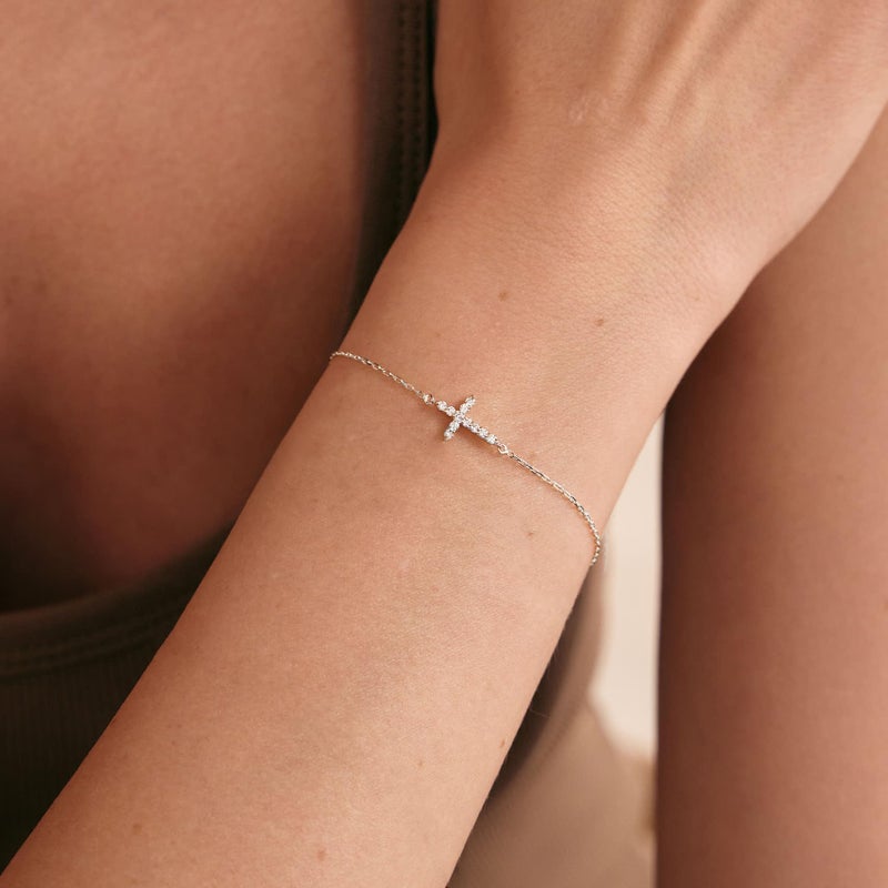 Moodear Dainty 925 Sterling Silver Cross Bracelet - Trendy CZ Bracelets for Women Religious Christian Jewelry Gifts - Image 3