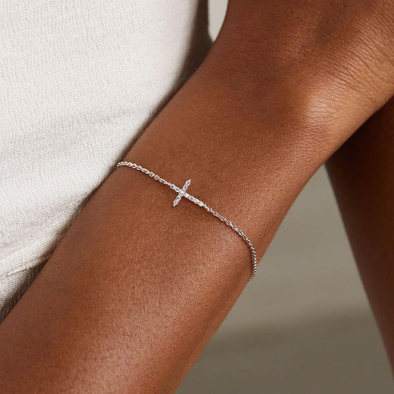 Moodear Dainty 925 Sterling Silver Cross Bracelet - Trendy CZ Bracelets for Women Religious Christian Jewelry Gifts - Image 2