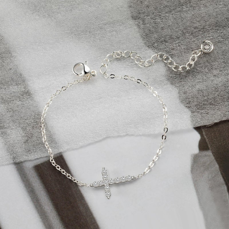 Moodear Dainty 925 Sterling Silver Cross Bracelet - Trendy CZ Bracelets for Women Religious Christian Jewelry Gifts - Image 5
