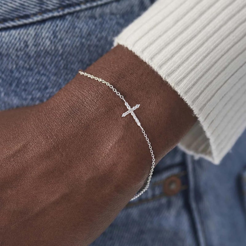 Moodear Dainty 925 Sterling Silver Cross Bracelet - Trendy CZ Bracelets for Women Religious Christian Jewelry Gifts - Image 4
