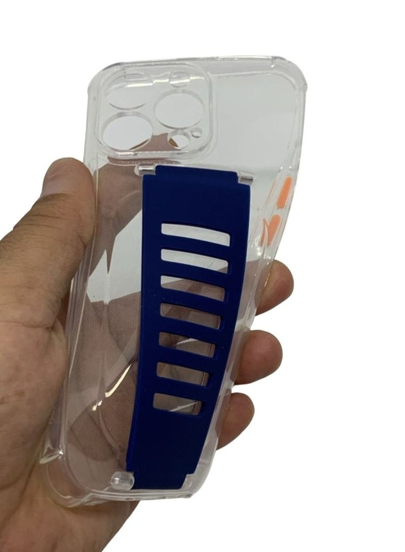 Protective Case Cover With Wristband For Apple iphone 13 Pro Clear/Blue - Image 3
