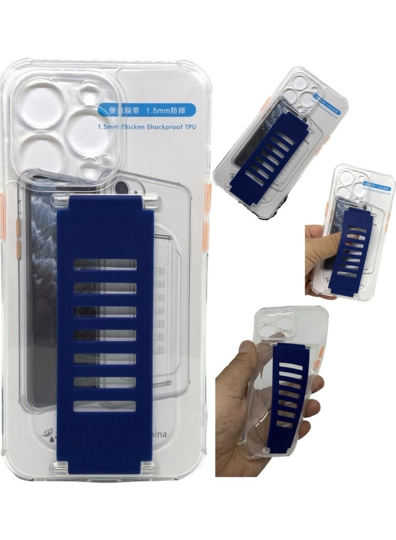 Protective Case Cover With Wristband For Apple iphone 13 Pro Clear/Blue - Image 1