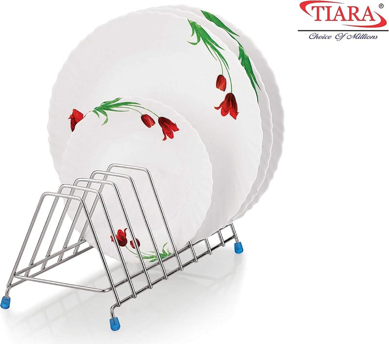 Tiara - Leo Stainless Steel Thali Rack, Dish Rack, Plate Stand, Dish Stand, Lid Holder Utensil Rack for Kitchen - 8 Section Plate Rack - Image 4