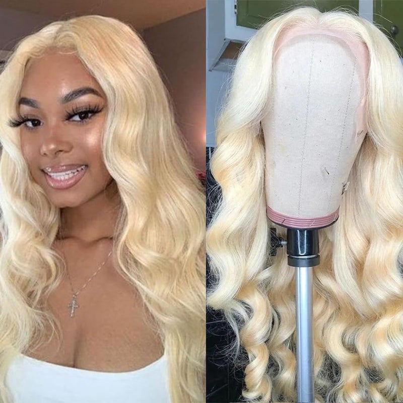 QDTizer 613 Blonde Body Wave Lace Front Wig Natural Long Wavy Hair Ombre Blonde Wig Heat Resistant Synthetic Lace Front Wigs for Fashion Women