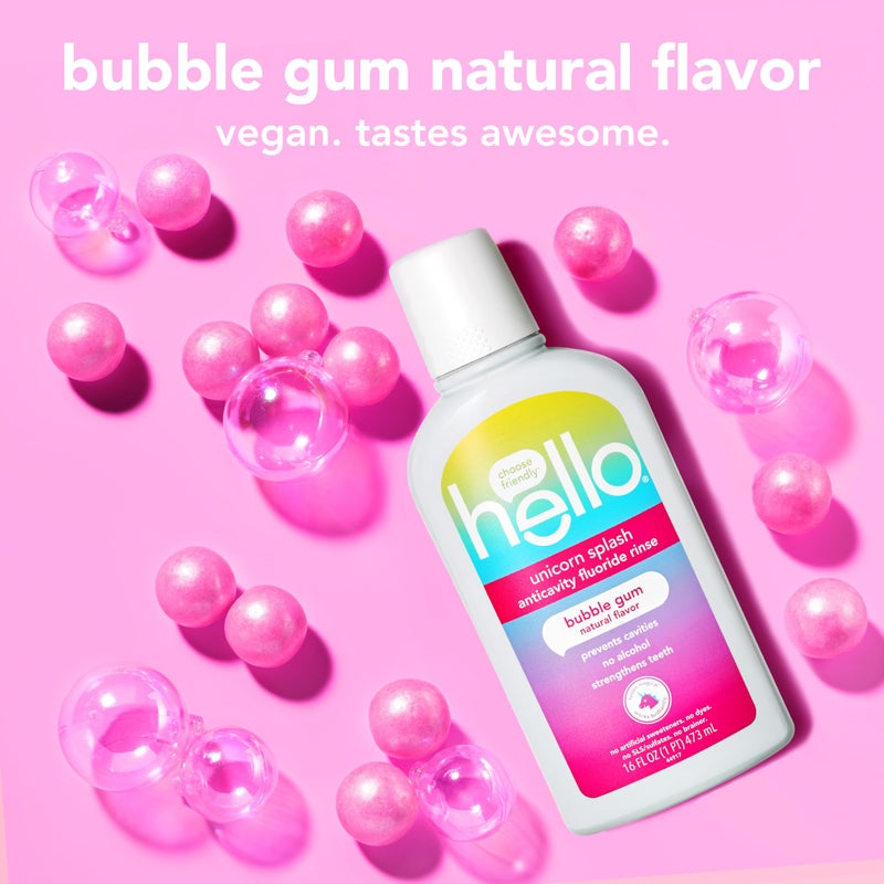 Hello Kids Mouthwash with Unicorn Bubble Gum Flavor, Alcohol Free Mouthwash for Kids with Fluoride, Safe for Ages 6 and Up, Anticavity, Vegan, No Alcohol, No Dyes, 16 Oz Bottles (Pack of 3) - Image 3