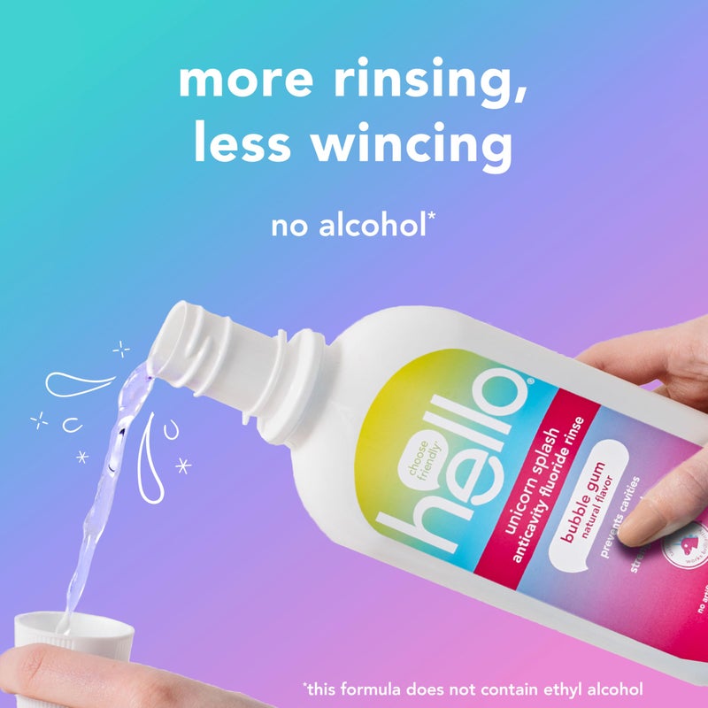 Hello Kids Mouthwash with Unicorn Bubble Gum Flavor, Alcohol Free Mouthwash for Kids with Fluoride, Safe for Ages 6 and Up, Anticavity, Vegan, No Alcohol, No Dyes, 16 Oz Bottles (Pack of 3) - Image 5
