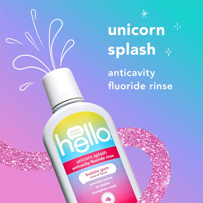 Hello Kids Mouthwash with Unicorn Bubble Gum Flavor, Alcohol Free Mouthwash for Kids with Fluoride, Safe for Ages 6 and Up, Anticavity, Vegan, No Alcohol, No Dyes, 16 Oz Bottles (Pack of 3) - Image 2
