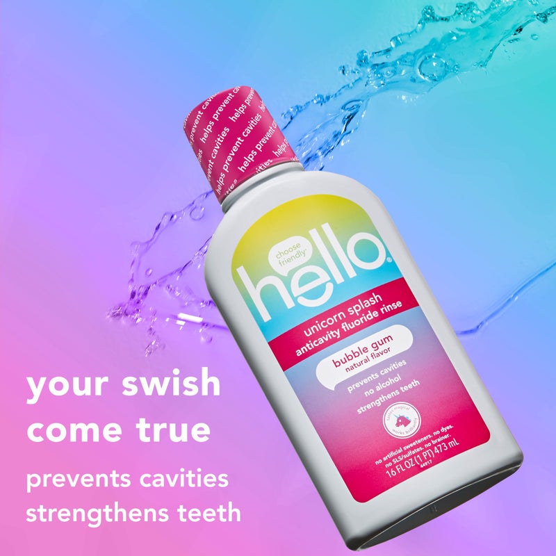 Hello Kids Mouthwash with Unicorn Bubble Gum Flavor, Alcohol Free Mouthwash for Kids with Fluoride, Safe for Ages 6 and Up, Anticavity, Vegan, No Alcohol, No Dyes, 16 Oz Bottles (Pack of 3) - Image 4