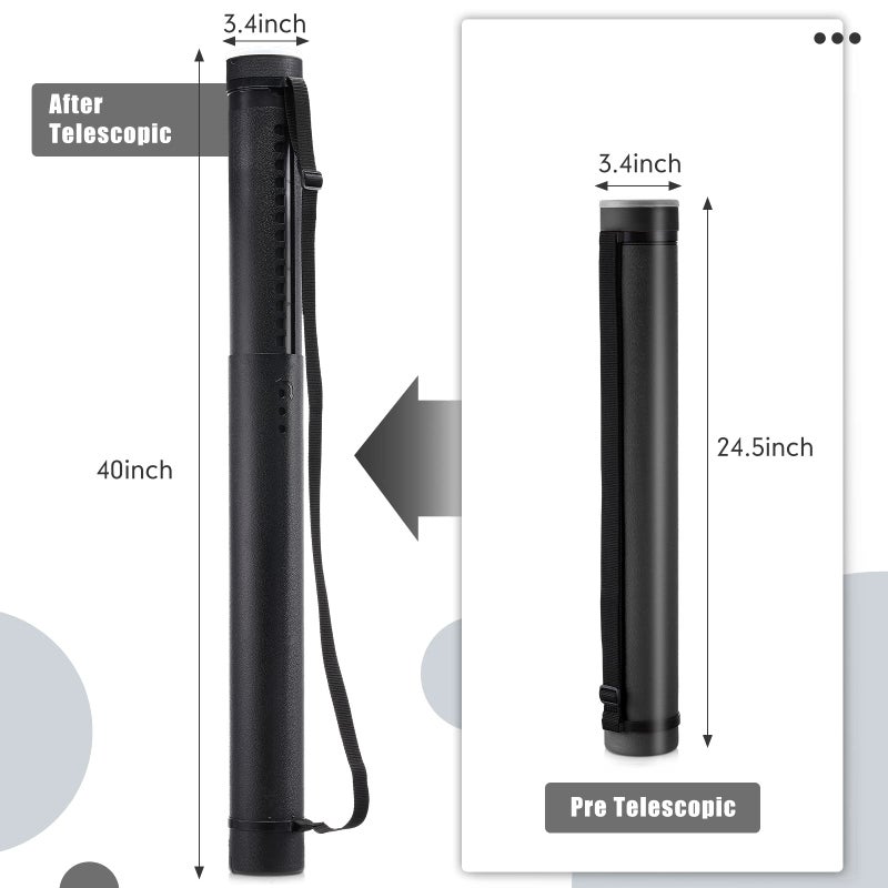 Mimorou 3 Pcs Extendable Poster Tubes Plastic Poster Document Storage Tube with Carrying Strap 24-40 Inch Expanding Blueprint Holder Telescoping Tube with Cap Waterproof Art Poster Tubes (Black) - Image 2