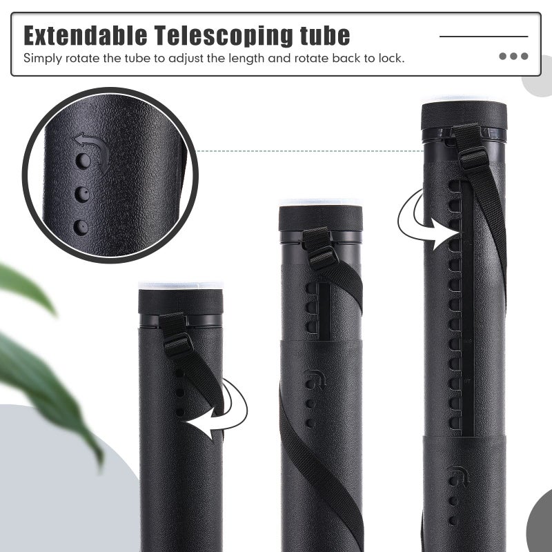 Mimorou 3 Pcs Extendable Poster Tubes Plastic Poster Document Storage Tube with Carrying Strap 24-40 Inch Expanding Blueprint Holder Telescoping Tube with Cap Waterproof Art Poster Tubes (Black) - Image 4