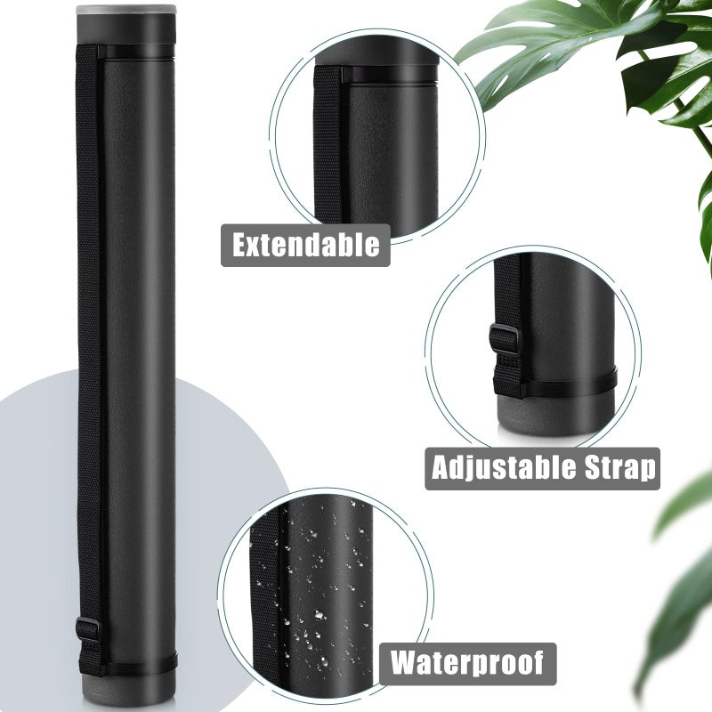 Mimorou 3 Pcs Extendable Poster Tubes Plastic Poster Document Storage Tube with Carrying Strap 24-40 Inch Expanding Blueprint Holder Telescoping Tube with Cap Waterproof Art Poster Tubes (Black) - Image 3
