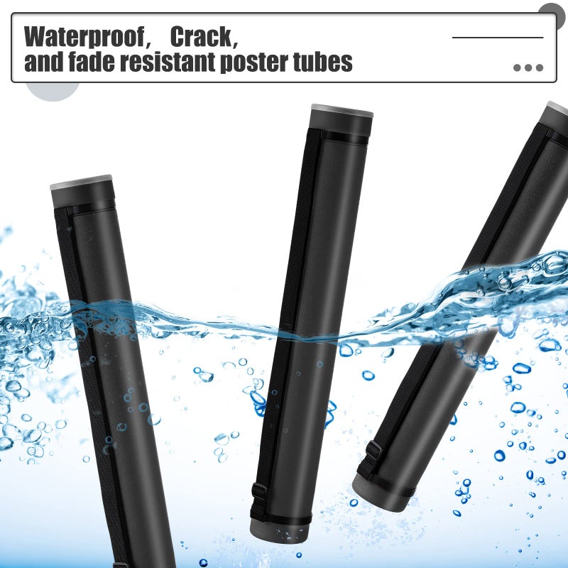 Mimorou 3 Pcs Extendable Poster Tubes Plastic Poster Document Storage Tube with Carrying Strap 24-40 Inch Expanding Blueprint Holder Telescoping Tube with Cap Waterproof Art Poster Tubes (Black) - Image 5