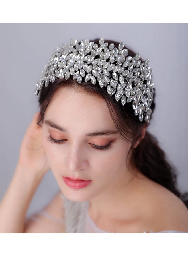 Sither Bridal Crystal Headband For Wedding Party Large Silver Crystal Hair Band Headpiece Hair Accessories For Bride Hair Clips For Prom Party Gift (Silver) - Image 1