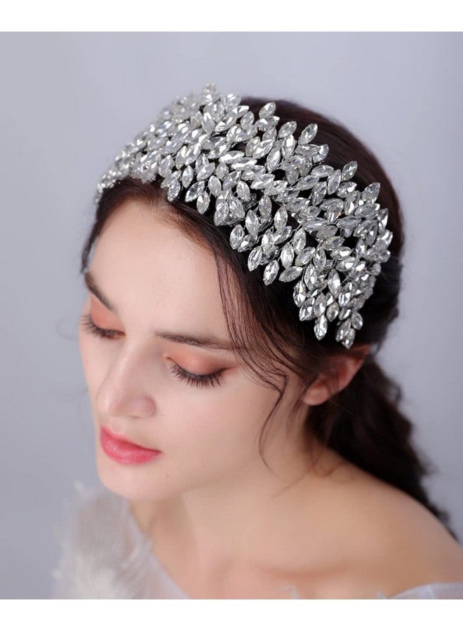 Sither Bridal Crystal Headband For Wedding Party Large Silver Crystal Hair Band Headpiece Hair Accessories For Bride Hair Clips For Prom Party Gift (Silver) - Image 3