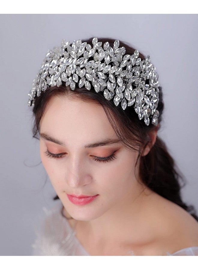 Sither Bridal Crystal Headband For Wedding Party Large Silver Crystal Hair Band Headpiece Hair Accessories For Bride Hair Clips For Prom Party Gift (Silver) - Image 4