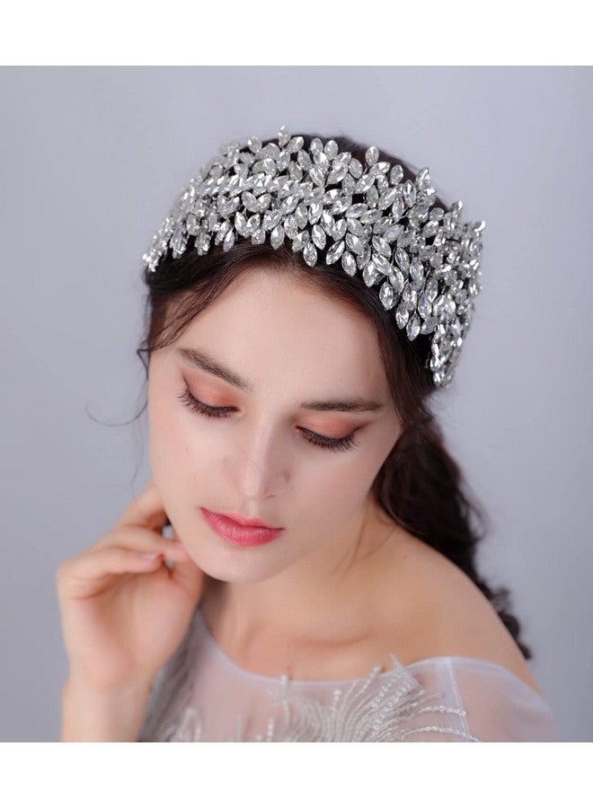 Sither Bridal Crystal Headband For Wedding Party Large Silver Crystal Hair Band Headpiece Hair Accessories For Bride Hair Clips For Prom Party Gift (Silver) - Image 5