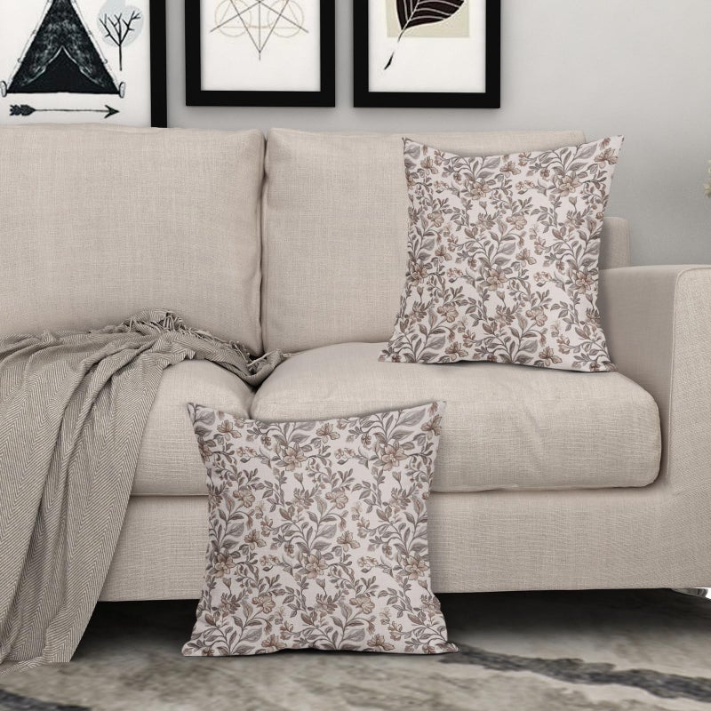 Sivirary Vintage Floral Pillow Covers 18x18 Inch Set of 2, Antique Flower Block Print Brown Grey Gray Pattern Decorative Throw Pillowcases Outdoor Farmhouse Cushion Covers Art Decor for Sofa Couch Bed - Image 2