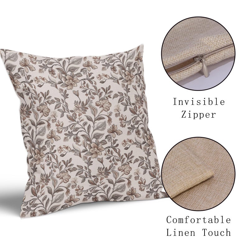 Sivirary Vintage Floral Pillow Covers 18x18 Inch Set of 2, Antique Flower Block Print Brown Grey Gray Pattern Decorative Throw Pillowcases Outdoor Farmhouse Cushion Covers Art Decor for Sofa Couch Bed - Image 3