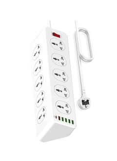 JBQ 10 Way Power Extension Cord Surge Protector Strip Heavy Duty Universal Electrical Socket White  - Image 1