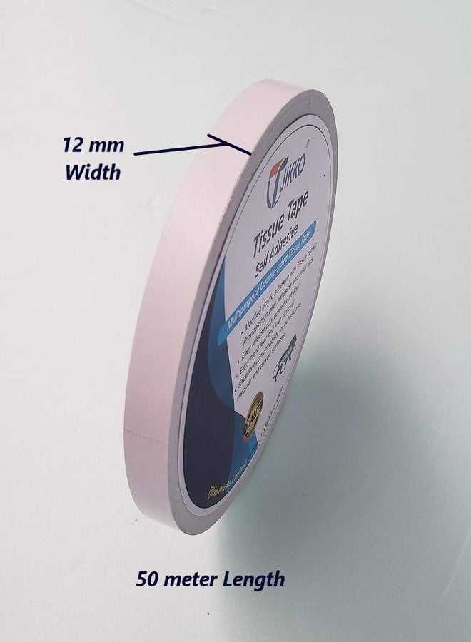 TJIKKO Tissue Tape/Paper Tape Double Sided 12 mm width 50 meter length white (Hot Melt) (Set of 2) - Image 2