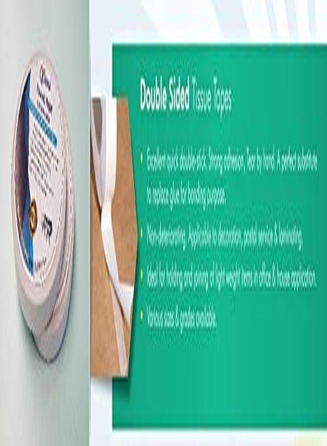 TJIKKO Tissue Tape/Paper Tape Double Sided 12 mm width 50 meter length white (Hot Melt) (Set of 2) - Image 3