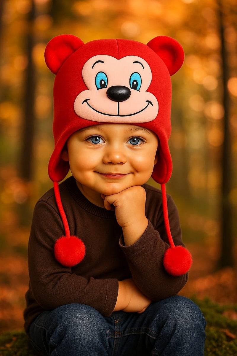 Krystle Children's Bear Hat with 3D Ears – Cozy Winter Hat for Boys and Girls (Red,6-12 Months) - Image 3