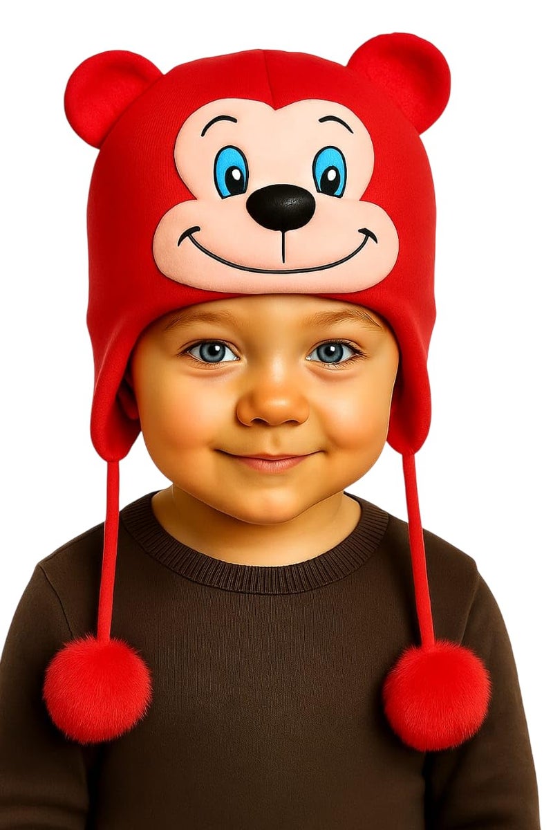 Krystle Children's Bear Hat with 3D Ears – Cozy Winter Hat for Boys and Girls (Red,6-12 Months) - Image 1