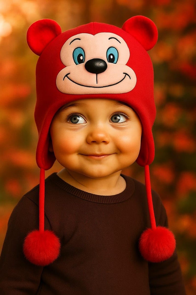 Krystle Children's Bear Hat with 3D Ears – Cozy Winter Hat for Boys and Girls (Red,6-12 Months) - Image 2