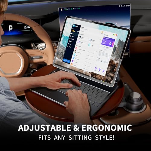 AXVLU Car Tray & Car Desk for Laptop, 360° Rotating Wood Cup Holder Table, Steering Wheel Tray, Car Accessories for Women & Men,Compatible with Tesla Model Y/3/S, Ford F150/Explorer/Maverick & Most Vehicles - Image 3