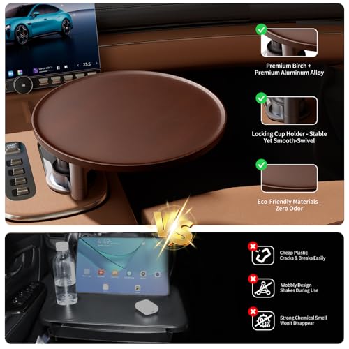 AXVLU Car Tray & Car Desk for Laptop, 360° Rotating Wood Cup Holder Table, Steering Wheel Tray, Car Accessories for Women & Men,Compatible with Tesla Model Y/3/S, Ford F150/Explorer/Maverick & Most Vehicles - Image 4