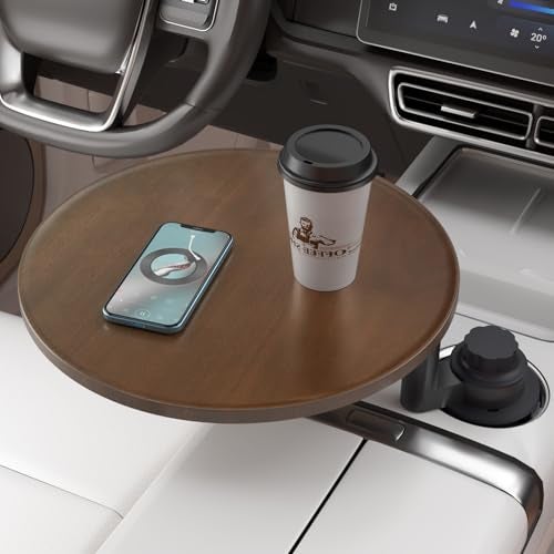 AXVLU Car Tray & Car Desk for Laptop, 360° Rotating Wood Cup Holder Table, Steering Wheel Tray, Car Accessories for Women & Men,Compatible with Tesla Model Y/3/S, Ford F150/Explorer/Maverick & Most Vehicles - Image 1