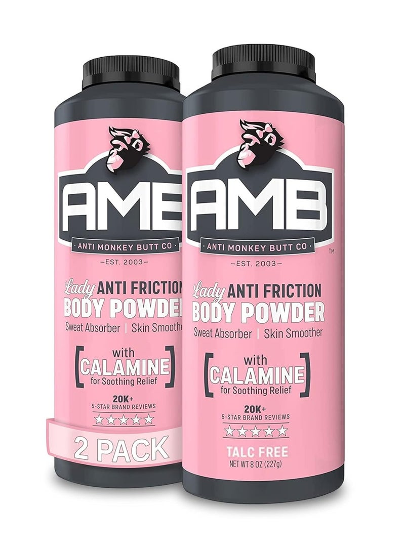 Anti Monkey Butt Body Powder for Women - Talc-Free, Sweat-Absorbing, Anti-Chafing Powder with Calamine - Hypoallergenic Formula - 8 oz - Pack of 2 - Image 1