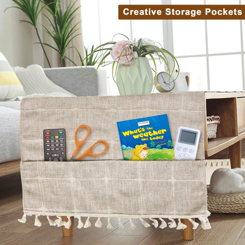 Ajerg Coffee Table Cloth, Boho Coffee Table Cover for Living Room Tablecloth Cover with Pockets & Tassel, Rectangle Striped Coffee Tablecloths Washer Dryer Fridge Top Dust Cover - 20x57inch - Image 4