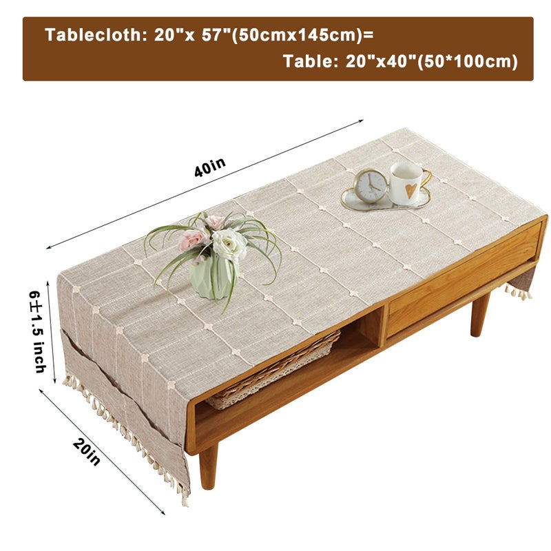 Ajerg Coffee Table Cloth, Boho Coffee Table Cover for Living Room Tablecloth Cover with Pockets & Tassel, Rectangle Striped Coffee Tablecloths Washer Dryer Fridge Top Dust Cover - 20x57inch - Image 2