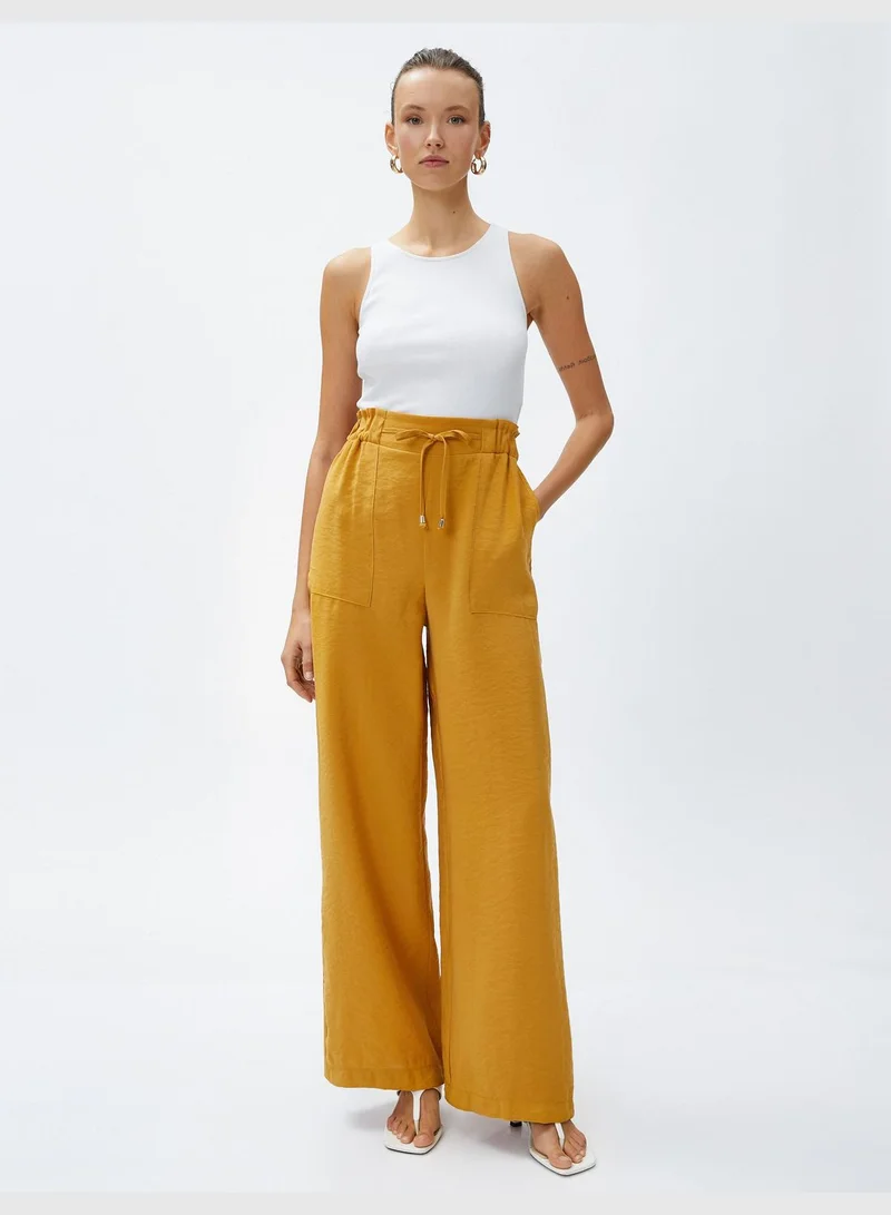 كوتون Silky Fabric Drawstring Wide Leg Trousers